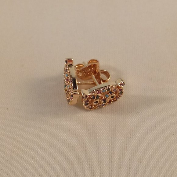 18K Yellow Gold Filled Owl Multi Color Diamond Zircon Stud Earrings Gift - Picture 5 of 8